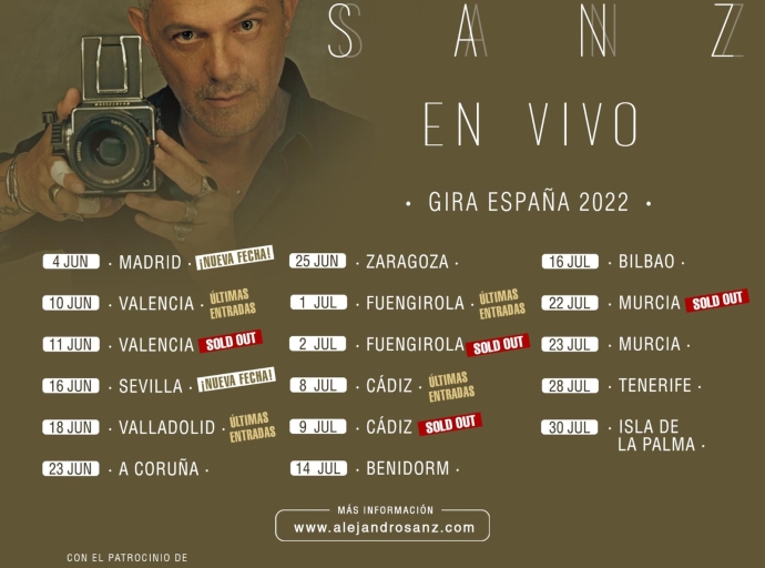 Alejandro Sanz 🎤 pasará en julio por Tenerife y La Palma con una gira renovada 🎵